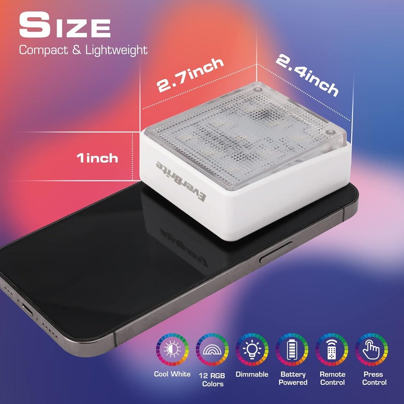 EverBrite Tap Lights, LED Closet Lights Night Lights with Remote Control, Battery Powered RGB Push Lights for Cabinet, Stairway, Party Indoor or Outdoor(6 Pack) - Image 2